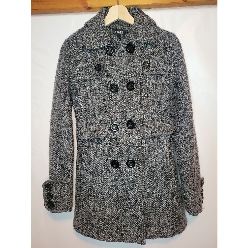 A. Byer Grey Textured Double-Breasted Coat